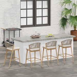 Christopher Knight Home Edna Outdoor 30" Aluminum and Rattan Barstools with Scallop-shaped Backrest (Set of 4) - 1 of 4