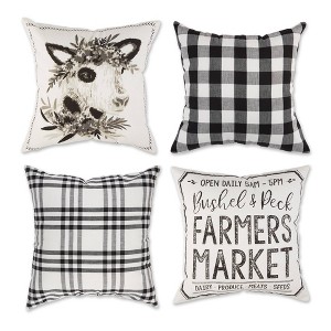 4pk 18"x18" Cow and Farmers Market Farmhouse Check and Printed Square Throw Pillow Covers - Design Imports: Cotton, Hidden Zipper - 1 of 4