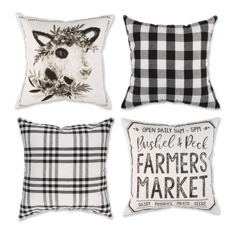 4pk 18&#34;x18&#34; Cow and Farmers Market Farmhouse Check and Printed Square Throw Pillow Covers - Design Imports, 1 of 14
