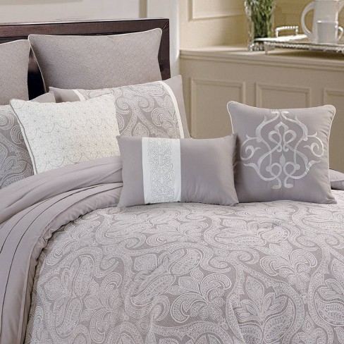 Complimenting any bedroom set, these classic ivory bamboo sheets will change your mind about the softest bedding on the planet™. 9pc queen winthrop comforter set gray ivory riverbrook home