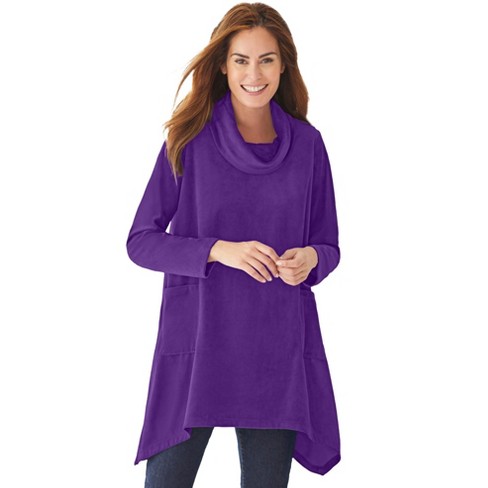 Woman Within Women's Plus Size Velour Cowl Neck Pocket Tunic - 3x ...