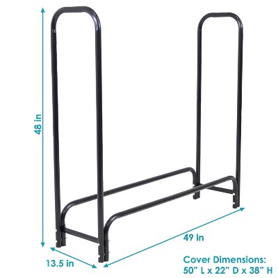 4-Foot Black Steel Firewood Log Rack with Weather-Resistant Cover