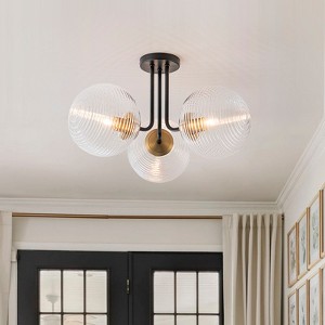 LLHZSY 3-Light 22" Modern Sputnik Ribbed Globe Glass Semi Flush Mount Ceiling Light Fixture-Gold/Black and Gold - 1 of 4