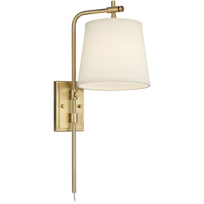 Gold Swing Arm Wall Sconce with Off-White Shade