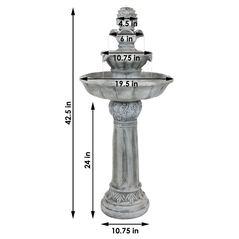 Sunnydaze Outdoor Solar Powered Ornate Elegance Tiered Water Fountain with Battery Backup and LED Light - 41", 3 of 13