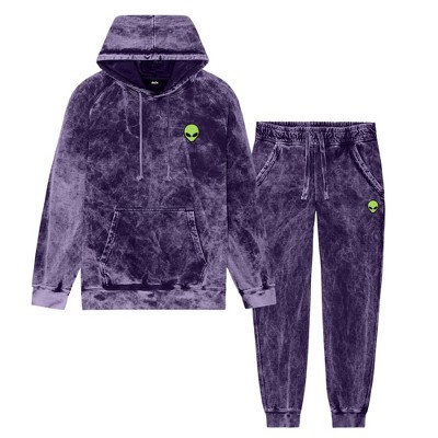 Dalix Alien Embroidery Washed Sweatsuit Set Hoodie Jogger Soft Fleece Relaxed Fit Lounge Mens