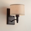 Franklin Iron Works La Pointe Farmhouse Rustic Wall Light Sconce Oil Rubbed Bronze Hardwire 6 3/4" Fixture Oatmeal Linen Drum Shade for Bedroom Home - 2 of 4