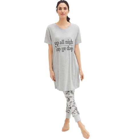 Ellos Women's Plus Size Rib Trim Sleep Leggings Pajamas