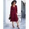 Women's Casual Wrap V Neck Midi Dress Long Sleeve Smocked Waist Tiered A Line Pleated Flowy Long Dress - 4 of 4