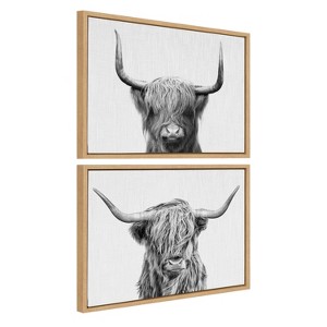 Kate and Laurel Sylvie Highland and Highland Cow 2 Framed Canvas by Simon Te of Tai Prints, 2 Piece 18x24, Natural - 1 of 4