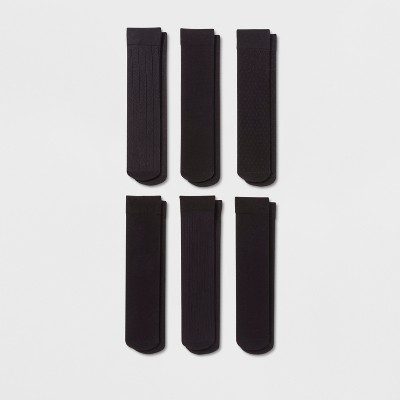 Women's 6pk Assorted Textures and Opaque Trouser Socks - A New Day™ Black 4-10