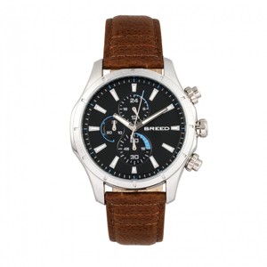 Breed Lacroix Chronograph Leather-Band Watch - Silver/Brown - 1 of 3