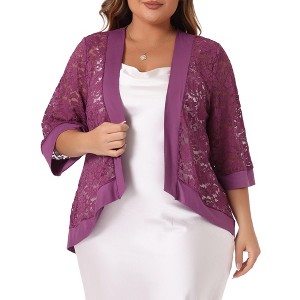 Agnes Orinda Women's Plus Size Elegant 3/4 Sleeve Open Front Lace Lightweight Cardigans - 1 of 4