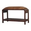 TiramisuBest Contemporary Bench in Silver Metal and Camel Faux Leather, 18.0"L Entryway Bench - 4 of 4