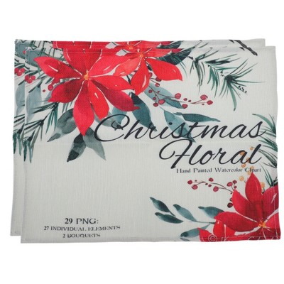 Unique Bargains Christmas Place Mats Linen Red Green White 13" x 17.7" 2Pcs