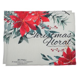 Unique Bargains Christmas Place Mats Linen Red Green White 13" x 17.7" 2Pcs - 1 of 4