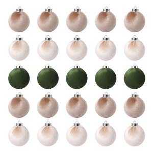 Velvet Christmas Ornaments Set of 25 - Elegant Shatterproof Holiday Balls for Tree Decorations in Green, Brown & Neutral Tones - 1 of 4