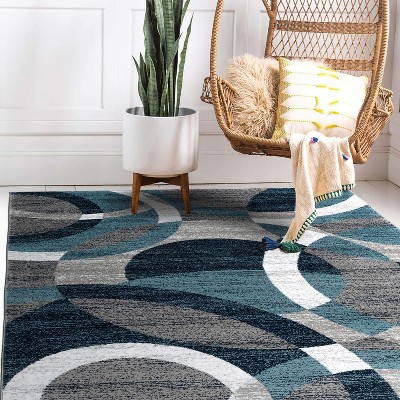 Blue Geometric Circles Stain-Resistant Area Rug 5'3" x 7'3"