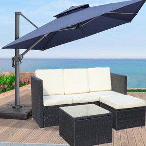 Outdoor 5-Piece Seating Set, PE Rattan Wicker Lounge Set with Glass Coffee Table, Lounge Set with Iron Frame and Polyester Cushions-Coolbibila - 1 of 4