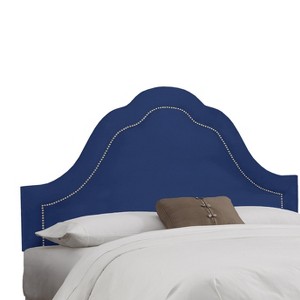 Skyline Custom Upholstered Arch Inset Nail Button Headboard - Queen - Skyline Furniture , Velvet Blue
