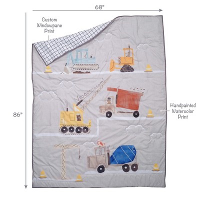 Blue Construction Vehicles Twin Microfiber Quilt Set