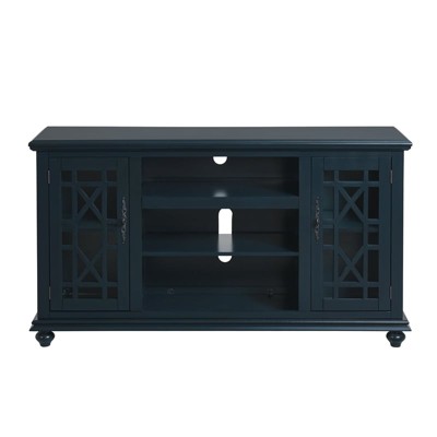 Catalina Blue Transitional 63" TV Stand with Trellis Glass Doors