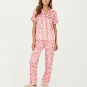 Anna-Kaci Lounge Women's 2-Piece Set Short Sleeve Button Front Pajama Set with Leopard Print and Soft Fabric for Relaxed Comfort - 1 of 4