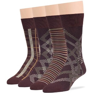 Men Bamboo Patterned Dress Sock - 4 Pack - Argyle, Geometric - Breathable, Casual, Crew, Fashion, Seamless - Shoe 9-12 L | 7BIGSTARS KINGDOM - 1 of 3