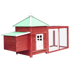 vidaXL Chicken Coop Brown Solid Firwood, Engineered Wood, Galvanized Steel Large - 1 of 4