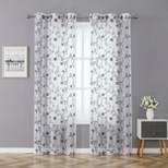 Kate Aurora 2 Piece Scroll Floral Embroidered Sheer Voile Grommet Top Window Curtains