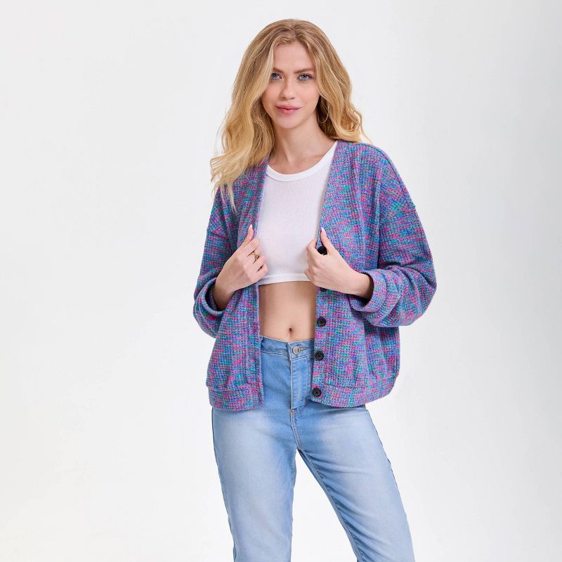 Women's V-Neck Button-Front Cardigan - Wild Fable™ Purple Abstract XS