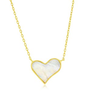 Bella Silver Sterling Silver, MOP Heart Necklace - Gold Plated - Gold - 16+2 Inch - 1 of 2