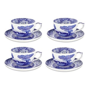Spode Blue Italian 20oz Jumbo Cup & Saucer, Set of 4 – Large Porcelain Hot Beverage Cups with Ornate Rim & Scenic Design - 1 of 4