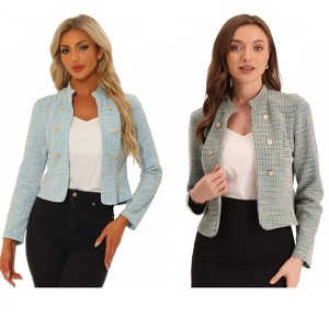 INSPIRE CHIC Women's Tweed Stand Collar Business Open Front Cropped Jacket 2 Packs - 1 of 4