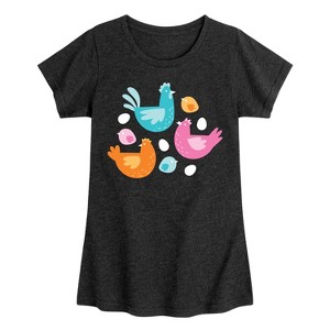 Girls' - Instant Message - Colorful Chickens Fitted Short Sleeve Graphic T-Shirt - 1 of 4