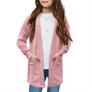 BLUEMING Girls Long Sleeve Button Front Knit Cardigan Plush Comfort Loose Fit Sweater with Functional Pockets Playful Cover Up - 1 of 4