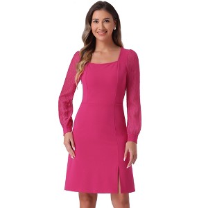 Allegra K Women's Square Neck Split Side Semi-Sheer Puff Sleeve Mini A-Line Dress - 1 of 4