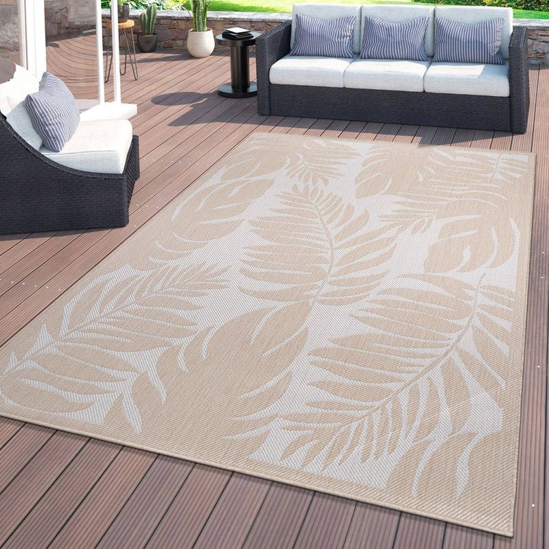 World Rug Gallery Floral Leaves Textured Flat Weave Indoor/Outdoor Area Rug, 3 of 18