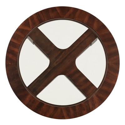Cylina Dark Brown Wood Glass Top Round Coffee Table with 4 Stools