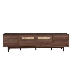Gulches Dark Brown TV Stand Entertainment Center Fits TVs up to 85 in with Rattan Accents 2 Drawers 4 Doors Solid Wood Legs - 1 of 4