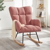 Gulches Pink Teddy High Back Tufted Metal Frame Glider Chair Set of 1 Wide Seat Rubber Wood Base Living Room Bedroom Accent Chair - 2 of 4
