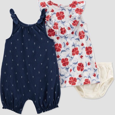 Image of Carter's Just One You® Baby Girls' Anchor Romper & Floral Dress - Navy Blue/White Newborn