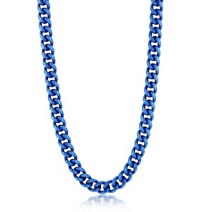Metallo Stainless Steel 10mm Miami Cuban Chain Necklace - Matte Blue IP Plated - Blue - 24 Inch - 1 of 3