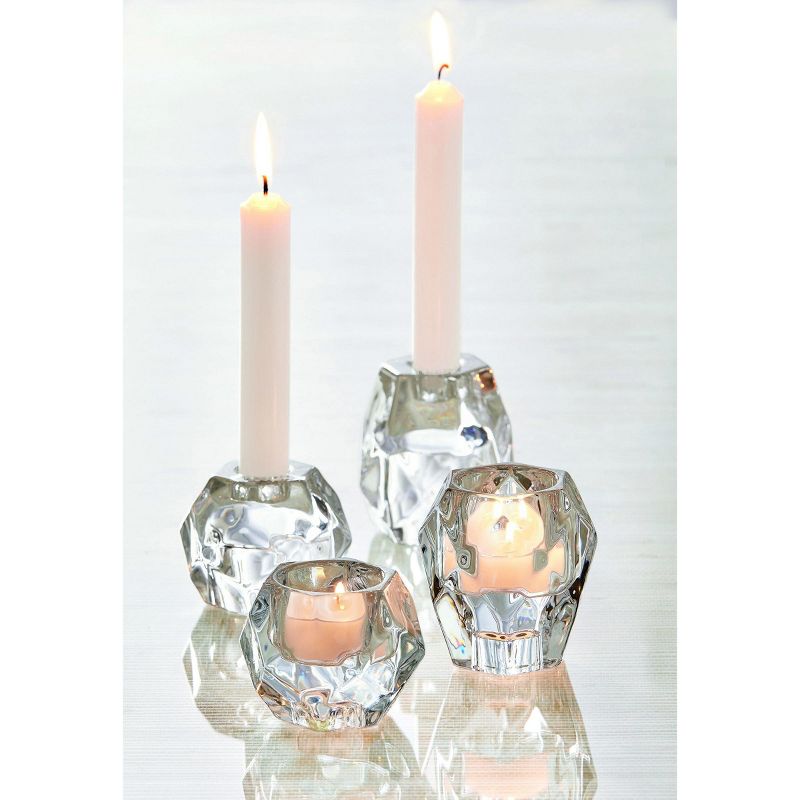 tagltd Geo Clear Glass Reversible Teallight or Taper Candle Holder Small. 3.11L x 3.11W 2.36H inches, 2 of 3