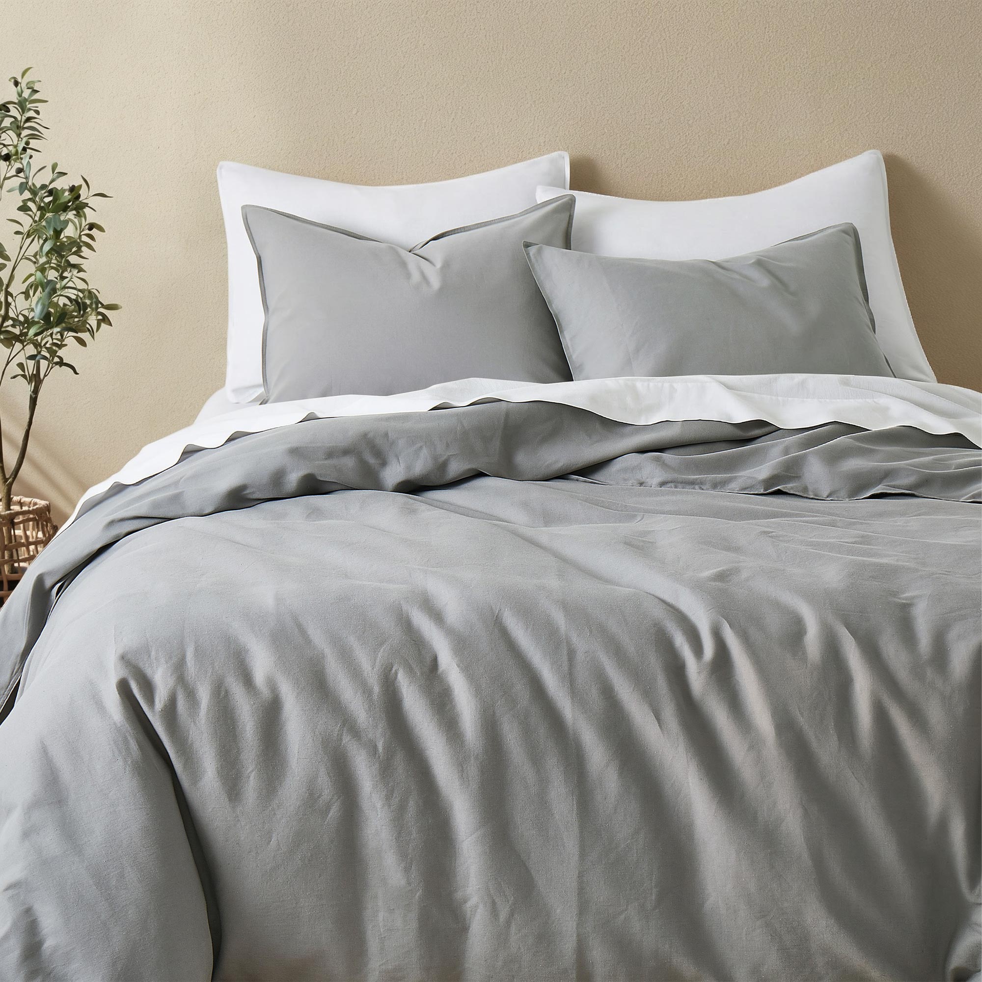 Peace Nest Linen Cotton Blend Duvet Cover Set, Breathable & Moisture-Wicking, 3 Piece Bedding Set with Pillow Shams, Light Gray, King, 106"x90"