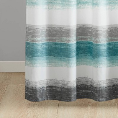 Aqua and Grey Watercolor Stripe Shower Curtain with Liner