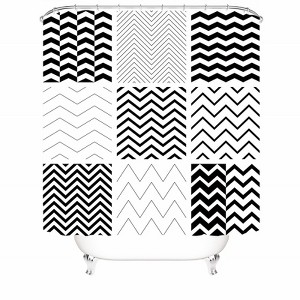 White Black Ripple Shower Curtains for Bathroom Waterproof Fabric Bath Curtain Durable Soft Stylish Bathroom Decor 72x72 Inch - 1 of 1