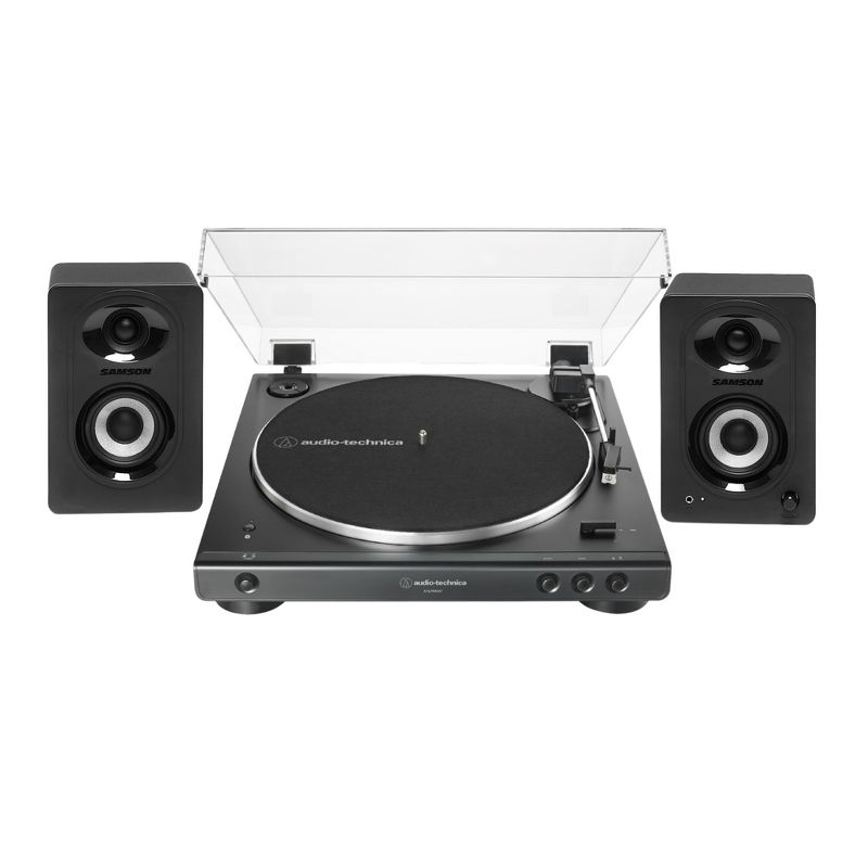 Audio-Technica AT-LP60XBT Bluetooth Turntable (Black) bundle with Speakers Pair, 1 of 4