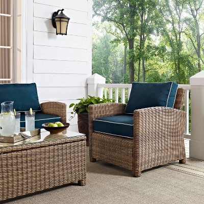 Bradenton Weathered Brown Wicker Armchair with Navy Cushions
