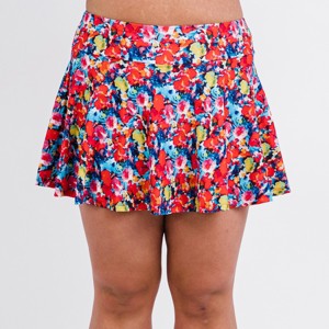 Calypsa Women's Plus Size High Waisted Chlorine Resistant Flowy Swim Skirt With Attached Shorts - 1 of 4